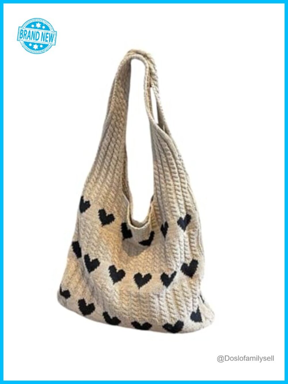 Crochet Tote Bag Heart Pattern Beach Vacation Knit Shoulder Bag
